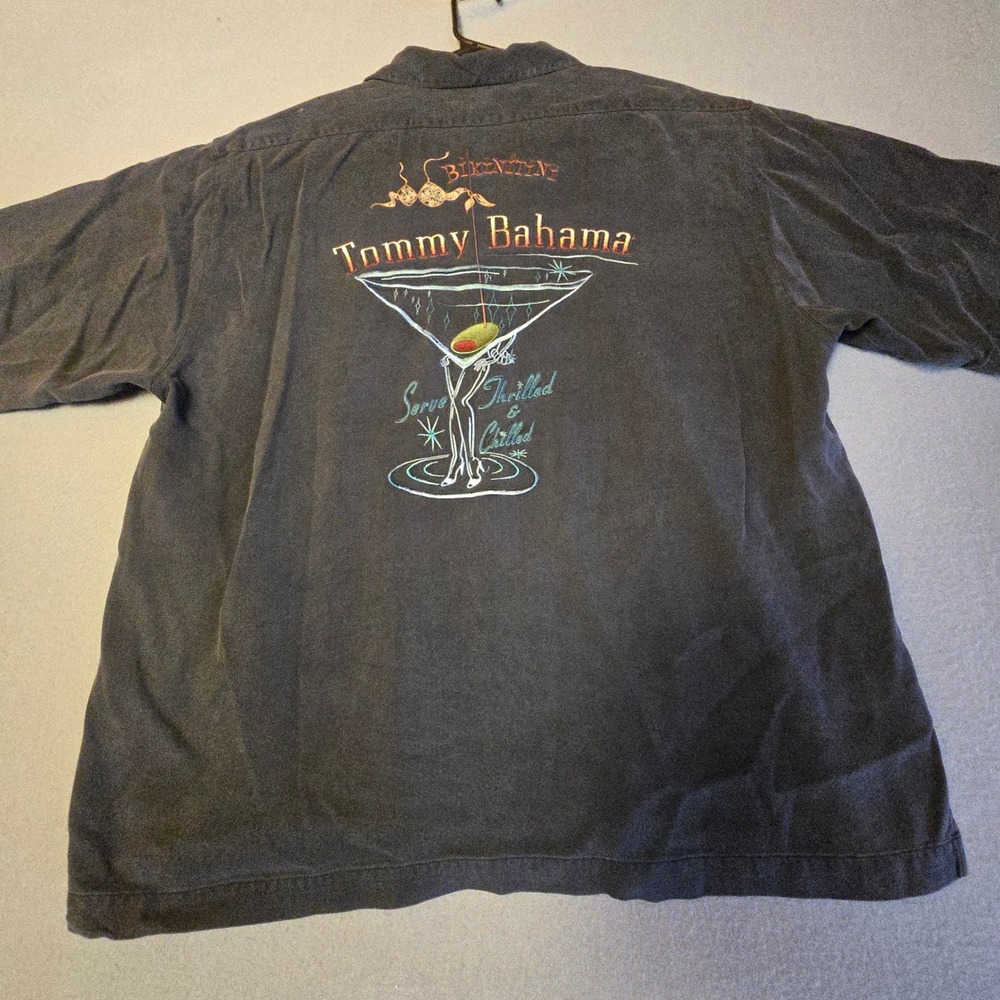 Tommy Bahama Mens XL Black Silk Bikinitini Martini Embroidered Camp Shirt XL - Picture 7 of 16